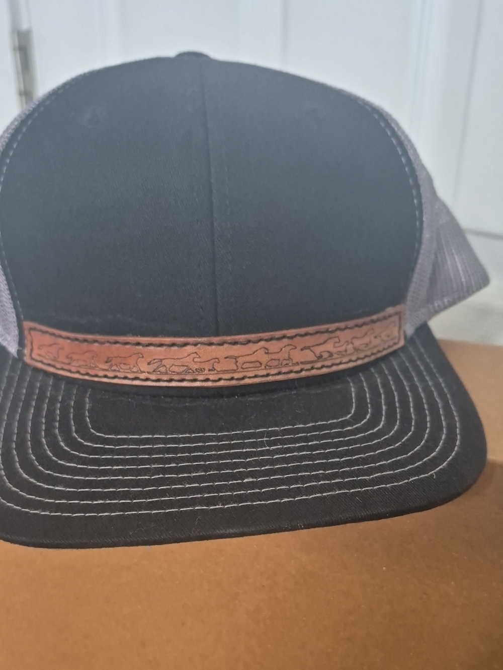AJM Black Trucker Cap with Leather Band